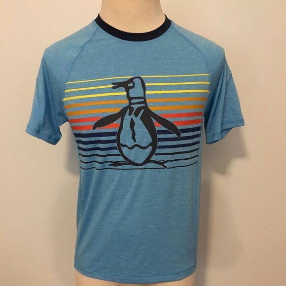 Original Penguin Men's Blue Crew Neck Penguin Polyester Logo S/S T-Shirt - SMALL - Picture 1 of 10